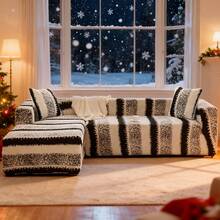 L Shape Sofa Cover For Sectional Sofa Couch Slipcover Stretch Velvet Sofa Slipcover For 3+3 Seat Sofa / 3+4 Seat Sofa Elastic Cozy Warm, Pet-Friendly Anti-Slip Anti-Dirt Furniture Protector, 2Pcs/Set Dual-Color Jacquard Plush Sofa Slipcovers, Includes 2 Pillow Cases For Universal Arm L Shape Sofa - 黑色 - 查看 5