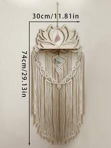 1 tấm treo tường Macrame Boho, kệ treo tường trang trí hình hoa sen, tranh treo tường tua rua Bohemian, kệ trưng bày pha lê, đồ trang trí nhà Boho Chic cho phòng khách, phòng ngủ, đồ trang trí tâm linh, đồ trang trí Macrame thủ công có tua rua - Nhiều màu - Xem 6