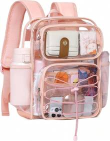 Clear Backpack With Multi-Pockets, Heavy Duty TPU Transparent With Reinforced Straps, Large See Through Bookbag For College, Work - Pink - 3 pink - 查看 8