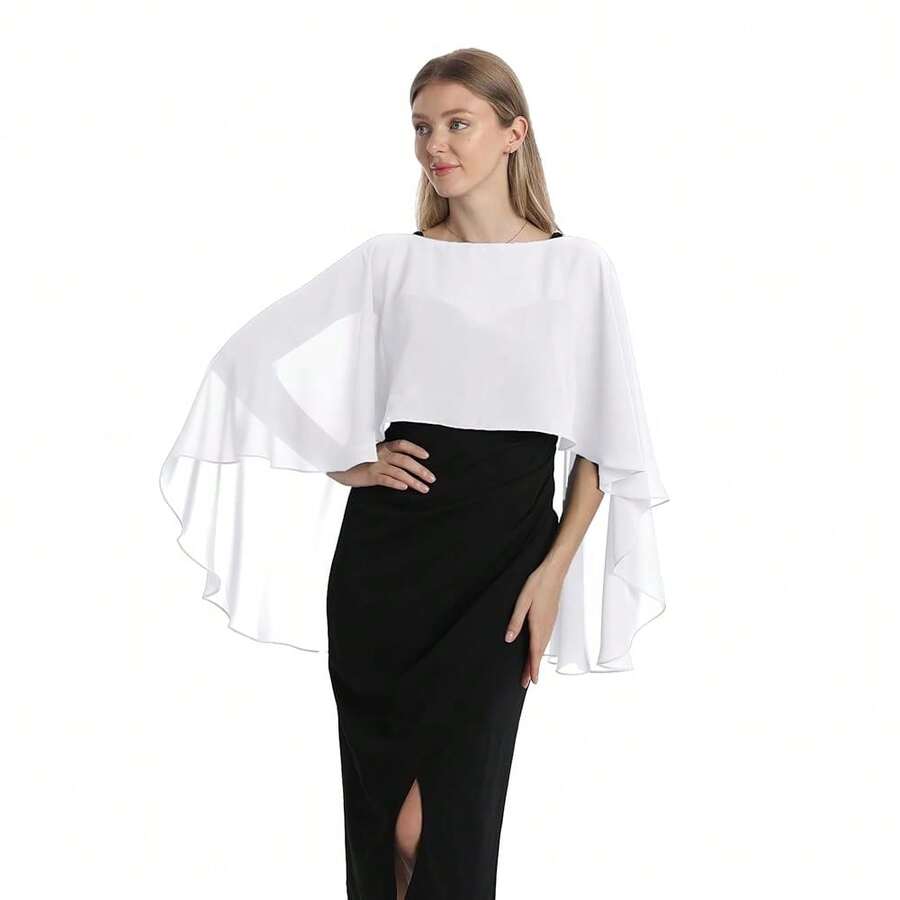 Capelets For Women Chiffon Cape Shawls And Wraps For Evening Dress Wedding Capes Cover Up,Ivory - Ivory - View 1