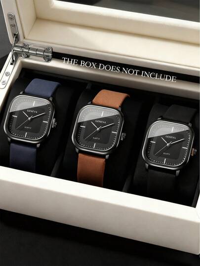 1pc Vintage Simple Men's Watches With Square Dials And Interchangeable Black, Brown, And Blue Straps. The Casual Style Design Makes Them Versatile For Daily Commuting, Casual Outings, And Other Occasions.