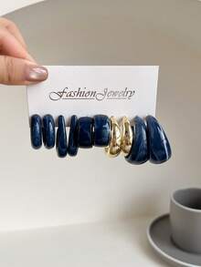 1 套 5 对米色经典时尚 C 形耳钉，欧美风格