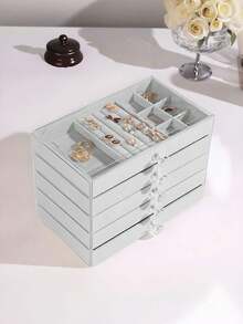 五层天鹅绒首饰收纳盒 - 可堆叠抽屉式设计，适用于戒指、耳环、项链和手镯 - 大容量桌面展示盒