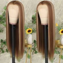 13X4 Pink & Brown Lace Front Wigs Pre Plucked Soft Free Part Long Straight Wigs Glueless Pink Skunk Stripe Wig Wear And Go Wig Heat Resistant Fiber Hair Synthetic Lace Front Wigs For Fashion Women For Daily Christmas Party Cosplay Use - 挑染金色 - 查看 5