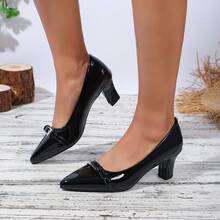 Décolleté con punta affusolata, tacco largo, fibbia con strass in pelle verniciata nera, stile alla moda per l'ufficio e gli spostamenti, suola nera resistente e versatile - nero - Visualizzare 18