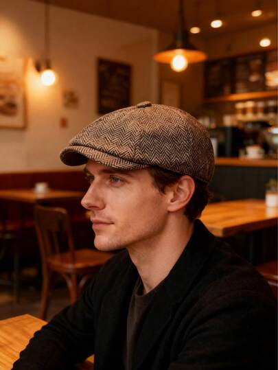 Men's Beret Hat, Rugged Style, Solid Color Retro Design, Men's Vintage Newsboy Cap, Classic Western Style, Outdoor All Season Hat, Artistic Beret, Octagonal Cap