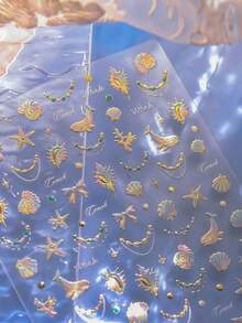 1件闪亮海洋主题贝壳海星水母鲸鱼海豚珊瑚蝴蝶结项链星星5D美甲贴纸炫彩水下奇幻美甲贴花女士美人鱼魔法美甲贴纸长短指甲适用自粘装饰美甲用品 - 彩色 - 查看 8