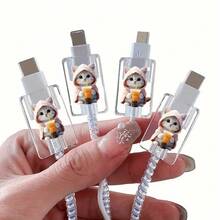 4 piezas Protector de gato, compatible con cable de carga de teléfono iOS de Apple, clip de fijación, estuche protector, protector de cable de gato lindo, regalo para amigos, regalo de Navidad