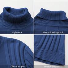 New High Neck Casual Knitted Sweater, Long Sleeve, Warm Base Layer For Men, Solid Color Pullover For Spring And Autumn - Blue - View 3