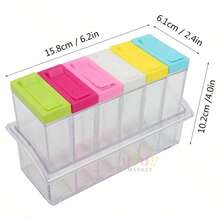 Botellas dispensadoras multifuncionales coloridas de 6 piezas, botellas de especias, caja de plástico para botellas de especias, dispensador de especias, juego de especias, estante de especias de 6 piezas, tarro de especias, contenedor de almacenamiento, contenedor de especias, tarro de especias con tapa, con bandeja, con sal, azúcar , especias, cereales - frascos de condimentos - Ver 2