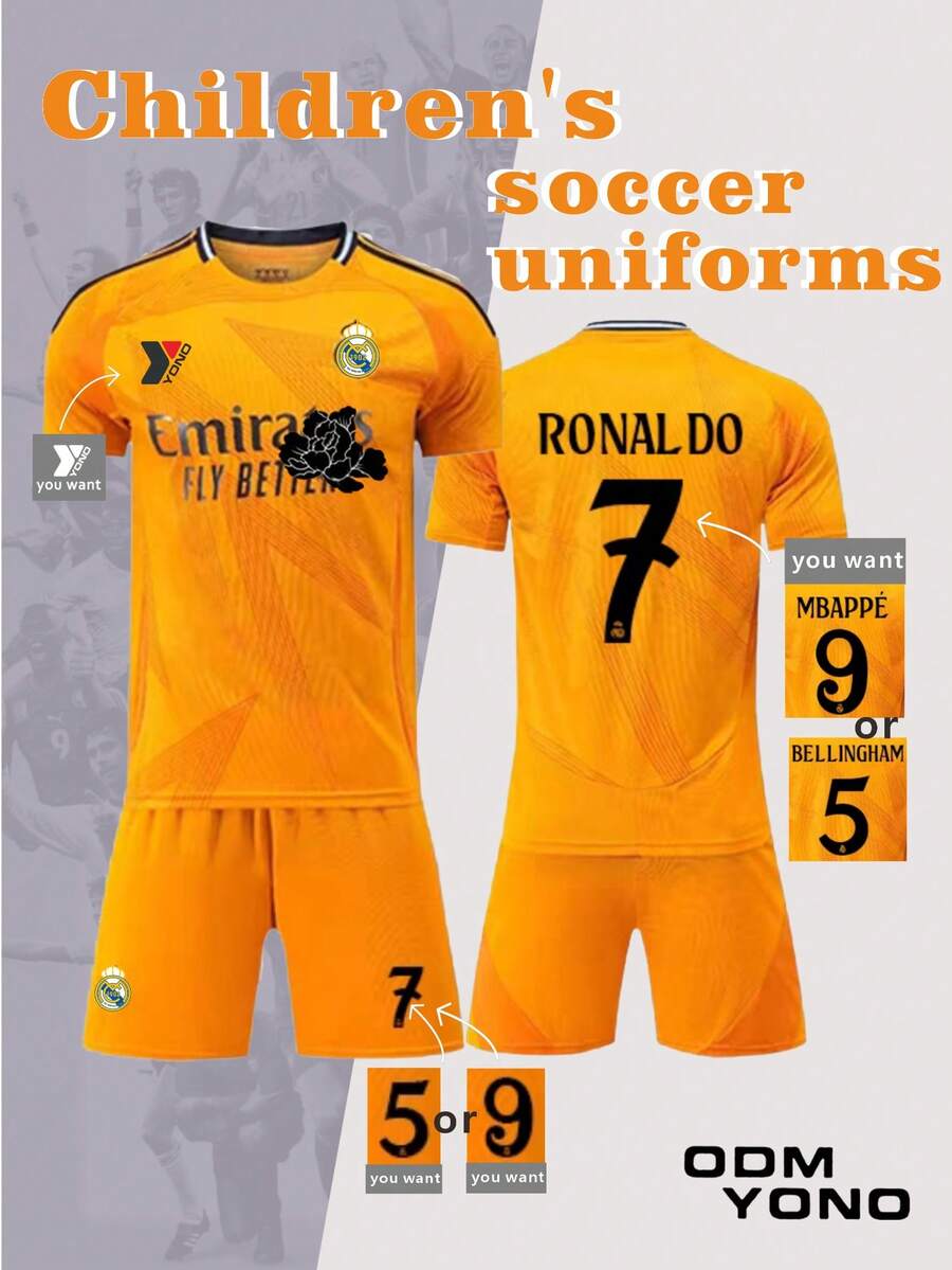 [ Children's Football Shirt No.7] Customized Yellow Shirt For 3-12 Years Old | Supports LOGO/Name/Team Emblem Embroidery | Fan Design,Multi-Functional,Ornamental,Letter,Stylish,Modern,Colorful,Cute,Adorable,Casual,Custom,Personalised,Unique,Customized,Ideal Gifts For Him,Ideal Gifts For Her