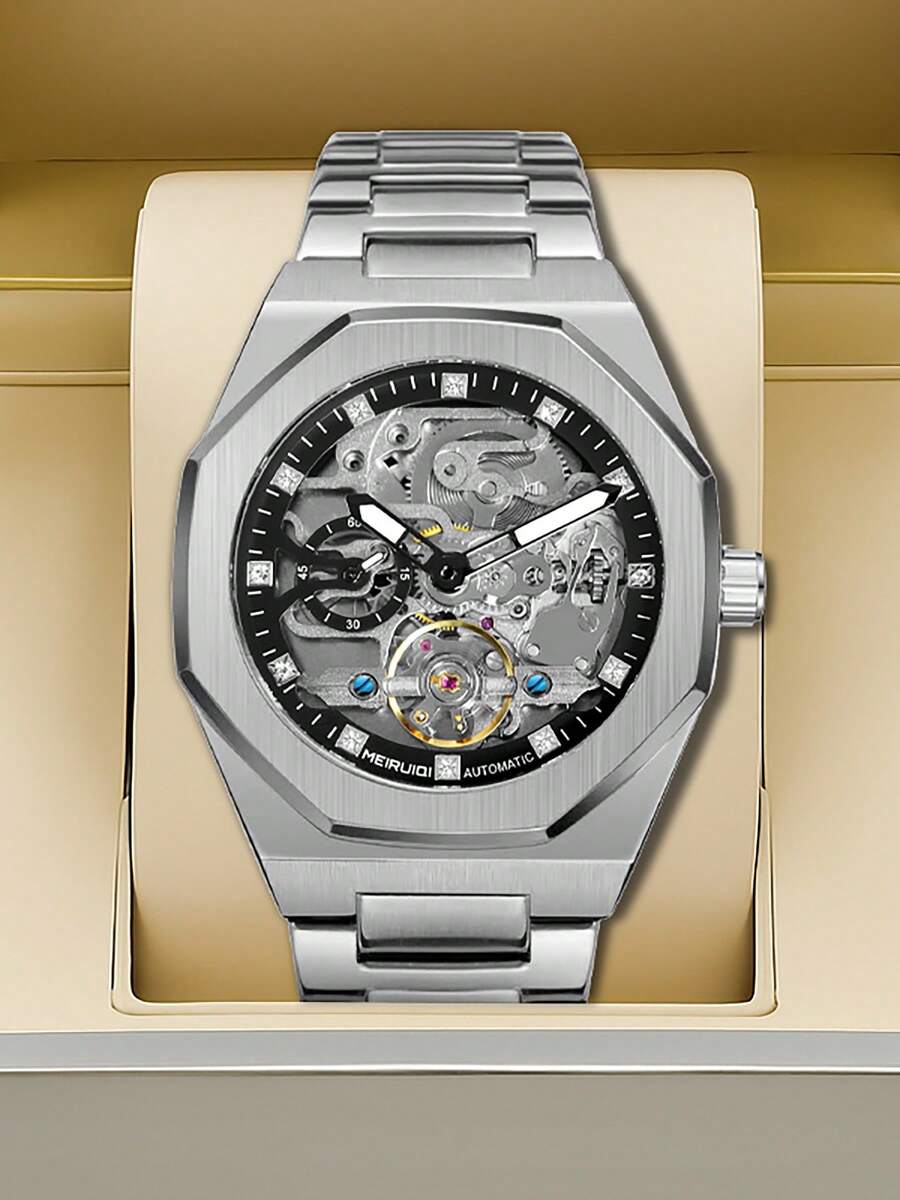 Casual Versatile Men's Mechanical Watch Gold Steel Band Automatic Campus Style - 均碼 - 查看 1