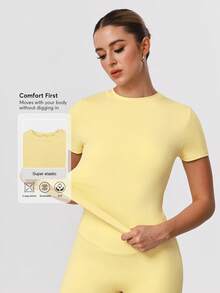 Sodalemon Damen Rundhals Lässig Outdoor Training Kurzarm Lauf Fitness Workout Sport T-Shirt