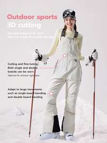 VECTOR MOTION Montis Padded Ski Bib Pants, Elastic, Waterproof, Abrasion-Resistant, Windproof, Breathable, Cold-Proof, Taped Seams, Straight Leg, For Single/Double Board Skiing White Winter Sports - White - View 7