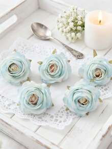 500 piezas Cabezas de flores de piña artificiales, flores artificiales para ramos DIY, material para coronas, accesorios para cajas de dulces, flores para el pecho, material para flores en la cabeza, accesorios para pasteles de fiesta de cumpleaños, decoración del hogar, flores para la novia, decoraciones de boda, decoración de habitaciones, accesorios de cocina, comedor, decoración de dormitorio - Azul claro - 161 - Ver 3