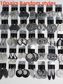 10pcs/Pack Elegant Metal Leaf, Heart, Butterfly Pendant Earrings, Suitable For Women Jewelry, Gift For Friends