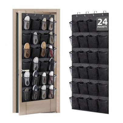 门上鞋子收纳架，带 24 个透气网袋 - 可挂在衣柜上，用于存放鞋子、配饰、返校用品，适用于宿舍、大学教室收纳