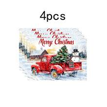 1 pieza/4 piezas/6 piezas/100 piezas Mantel individual con patrón de camión rojo y muñeco de nieve de Navidad, lavable a máquina, rectangular de poliéster, protector de mesa, manteles individuales aislantes del calor, decoraciones de mesa de restaurante, suministros para fiestas, decoraciones navideñas, se pueden regalar - Multicolor - Ver 11