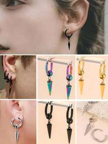 2件装不锈钢十字箭头耳环，男女皆宜，酷炫朋克风饰品，穿孔圆形耳扣吊坠耳环，时尚礼物 - 吊墜款 - 查看 6