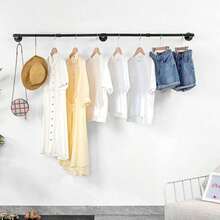 Barra para Colgar Ropa 184 cm - Montada en Pared, con 4 Ganchos para Hogar y Tienda - Unitalla - Ver 5