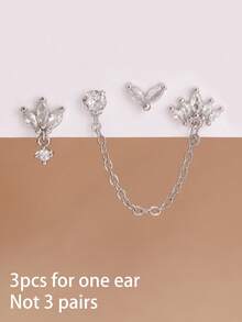 3PCS Leaves Crown Chain Tassel Zirconia Hoop Earrings Flower Ear Stud Set For Women 18K Gold Plated Unique Earrings Cartilage Piercing Jewelry - Leaf - View 13