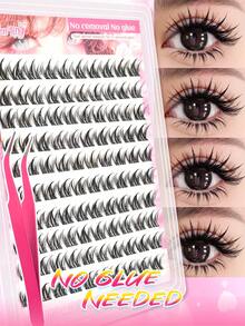 100PCS Lashes Clusters, D Curl ,3D Mink Effect ,Glue-Free False Eyelashes,Individual Lashes Creates Puppy-Dog Eyes Effect Cluster Lashes With Thin Invisible Bands For Cosplay Home DIY Lash Extension Kit For Beginners (Home/Travel/Party Use) Western-Style Glamorous Volume - D - 查看 11