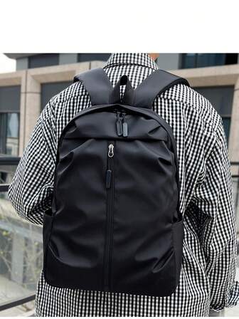 1pc Large Capacity Solid Color Business Backpack, Foldable & Waterproof, Blue/Black/Gray, Suitable For Travel, Commute, School