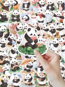 53张水彩熊猫生活贴纸，美观治愈系角色贴纸，适用于手账DIY，温馨日常场景乙烯基贴纸套装，适用于笔记本电脑平板电脑，点亮您的每一天，剪贴簿贴纸