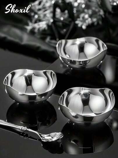 shoxil 1/2/3 st. 304 rostfritt stål estetisk kronbladsformad dessertskål – multifunktionell snackskål, dessertkopp, havregrynsskål, salladsskål, frukostskål, serveringsbricka och fruktfat, lätt att rengöra, perfekt skolstartspresent för studenter, perfekt för vardagsrum, sovrum, kontor, camping, hotell, skola och dagligt bruk