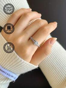 Anillo de joyería de plata de ley 925 con doble capa de corazón y círculo geométrico, adecuado para mujeres, joyería de boda, compromiso y novia, empaquetado en caja de regalo para el Día de San Valentín