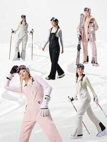 VECTOR MOTION Montis 加厚滑雪背带裤，男女通用，弹性面料，防水，耐磨，防风，透气，保暖，接缝处采用压胶工艺，直筒裤型，适用于单板/双板滑雪 - 淺粉色 - 查看 1