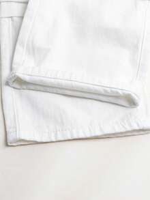 Young Boy Beige Wide Leg Cargo Jeans, Multi-Pocket Versatile Adjustable Waist Casual Denim Workwear Pants, Back To School - White - View 11