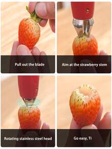 1/2/4 件装蓝/红色不锈钢草莓去梗器，去梗器，番茄叶摘取器，去籽器，去梗器，创意厨房工具