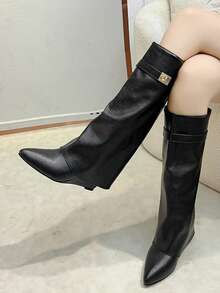 Pointed Toe Shark Mouth Thigh High Boots For Women, Slim Fit, 2025 Summer New Fashion European And American Style Locking Tube Boots