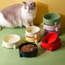 大直径陶瓷宠物碗，防倾倒宠物托盘，猫粮碗，零食碗，小型犬粮碗，颈部保护垫，猫狗通用碗，宠物罐头食品碗，饮水碗，卫生易清洗 - 彩色 - 查看 4