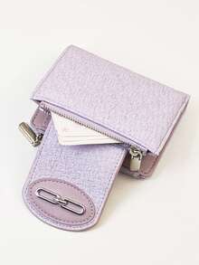 女士短款钱包，编织纹理柔软精致PU钱包，时尚按扣双拉链大容量多功能钱包卡包，轻巧简约手拿包，适合作为节日礼物