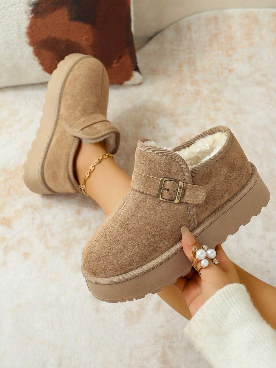 毛绒拖鞋，新款秋冬户外/室内厚底保暖靴，雪地靴 - 卡其色 - 查看 1