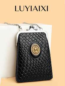 LUYIAIXI Bolso de hombro/cruzado de cuero tejido con cadena, elegante bolso de mano pequeño para uso diario, modelo 2026