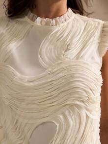 Aliao 优雅 3D 波纹刺绣褶皱吊带背心，宫廷风，吸睛单品，适合新年、情人节、优雅女士、海滩度假、感恩节、毕业季等场合。 - 杏色 - 查看 6