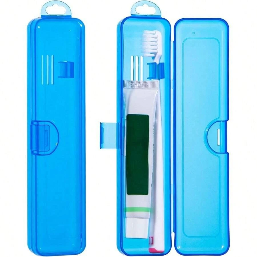 TYUI Toothbrush Travel Case 2 Pack Clear Dark Blue Toothbrush Case HolderTravel Size Plastic Toothbrush Holder Toothpaste Storage Container Portable For Traveling 7.87 X 1.85 X 1.18 - 清澈深藍 - 查看 1