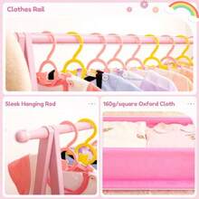 Clothing Rack With Storage Box Dress Up Holder For 's Garments Small Foldable Bamboo Hanger With Hanging Rods Ideal For Bedroom Or Nursery Organization Compact And Portable Design Pink - Pink - View 5