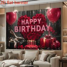 Biểu ngữ phẳng 2D - Biểu ngữ tiệc sinh nhật đen đỏ thanh lịch - 1 - Xem 3