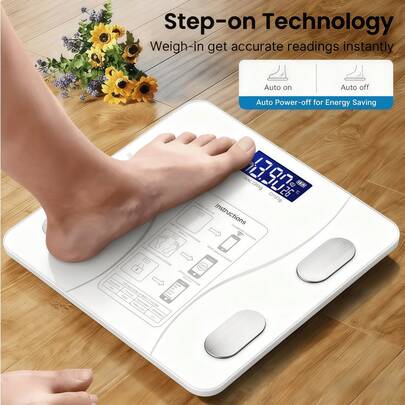 Báscula inteligente para adultos - Báscula de baño con pantalla LCD de alta precisión, cambio de unidades (kg/lb/st), alimentada por batería (no incluye AAA) - Negro/Blanco, diseño compacto para uso doméstico.  Báscula negra de diseño con pantalla LCD de fácil lectura, medición de temperatura y peso, diseño elegante para baño moderno, funciona con pilas AAA (pilas no incluidas). Báscula electrónica recargable, precisa y Bluetooth para el Body, báscula de grasa corporal para adultos, para pérdida de peso y salud, báscula de grasa corporal inteligente recargable por Bluetooth, báscula corporal electrónica para uso doméstico, al por mayor, báscula de peso y grasa saludable, decoración de baño de verano