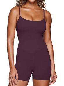 CRZ YOGA Butterluxe Monos Pantalones Cortos Deportivos Bodysuit de Una Pieza para Mujer con Tirantes Ajustables para Entrenamiento - Rojo Profundo - Ver 3