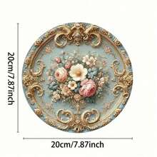 1 件/2 件，优雅的圆形巴洛克花卉铁艺壁饰，奢华的金色框架油画盘，带有鲜艳的花朵，适用于家庭、办公室、酒吧、酒店和农舍装饰，家居装饰 | 花卉设计 | 柔和的色彩饰面，非常适合房间装饰 - 彩色 - 查看 6