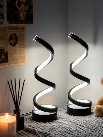 Modern Spiral LED Table Lamp With Adjustable Arm – Warm, Soft Lighting For Bedroom, Study, Or Living Room, Space-Saving Design With USB Power Supply, Cord Included, Metal And Plastic Construction, Perfect Gift For Friends And Family, Spacesaving Lamp Contemporary Lamp USB Powered Lamp, Desk Lamp For Bedroom,(Black/White)