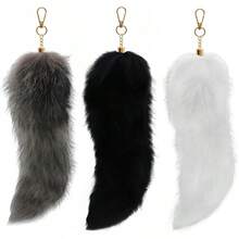 3 Pack Fox Therian Tail Keychain, Atiofber 1575in Furry Faux Fur Tail Raccoon Tails Wolf Bag Charm Halloween CosplayChristmas - Grey Black and White - View 7