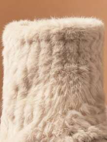 New Beige Tall Snow Boots For Women, Thick Sole Platform Mid-Calf Boots, Thermal Lined Casual Warm Fashion High-Grade Suede Flat Mid-Heel Comfortable Non-Slip Plus Size Furry Slip-On Boots - Beige - View 7