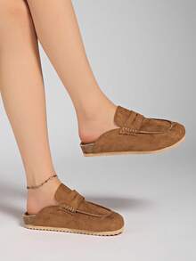 New Autumn Fashion Slippers, Suede Loafer Mule Shoes,Flats - Khaki - View 3