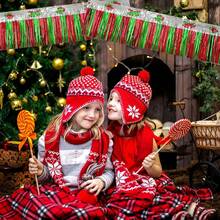 1pc 3m Red & Green Beaded Curtain Tassel Backdrop Decor, Large Party Background Cloth, For Christmas Party Supplies And Decorations - Multicolor - View 5